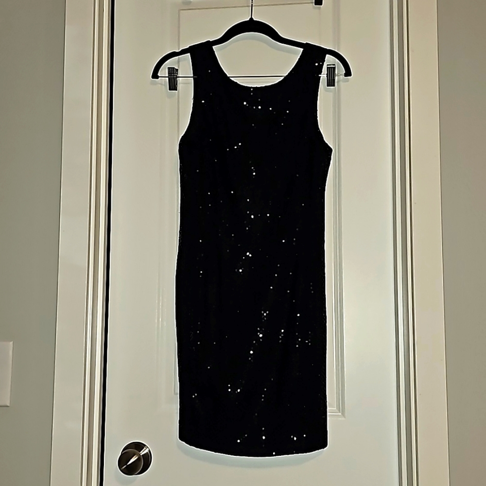 Late Edition Sexy Little Black Dress Metallic Lined Shiny Size 4 Vtg
